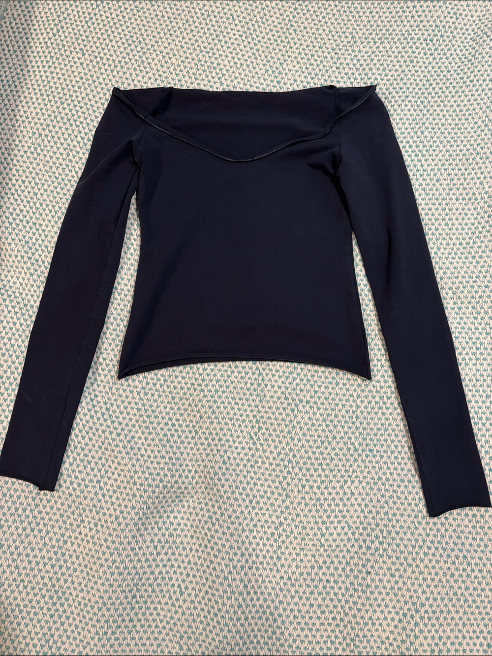 Edikted’s Nattie Off Shoulder V Neck Top in Navy Blue